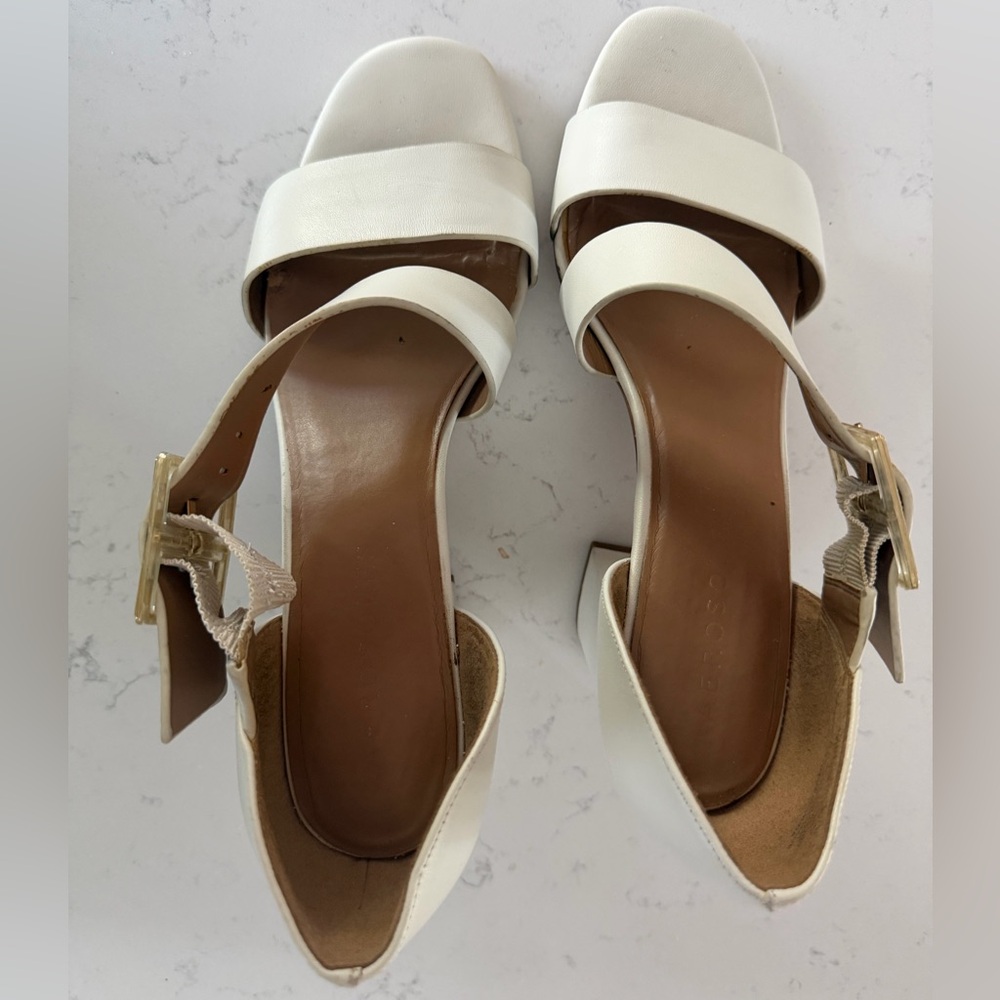 AEROSOLES Women’s Off-White Buckle Two-Strap 3 1/2”Block Heel Sandals - Size 10